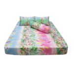 Bộ Drap kate nhung  hoa cỏ nền xanh hồng